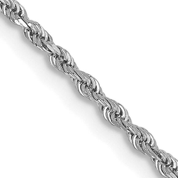 1.5mm 10K White Gold Diamond Cut Solid Rope Chain Necklace 24 Inch